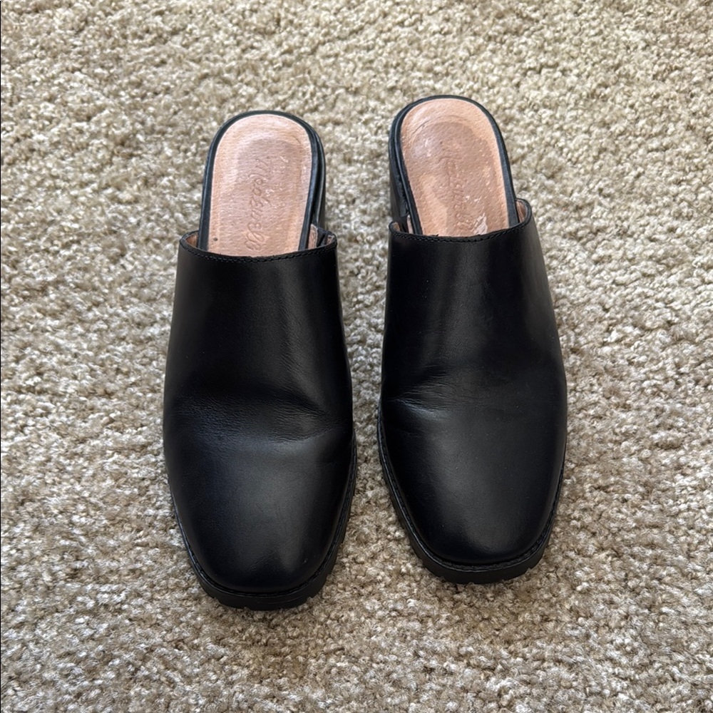 Black Leather Madewell Mules